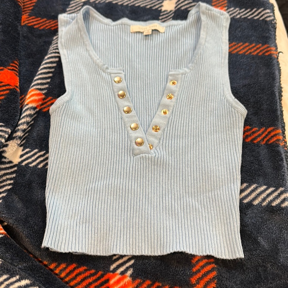 Light blue, soft, buttons, size small, brand discovery
